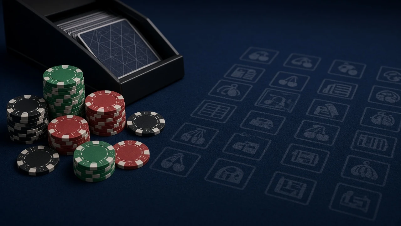 Casino icon lit gold on a navy left rail beside table-style squares