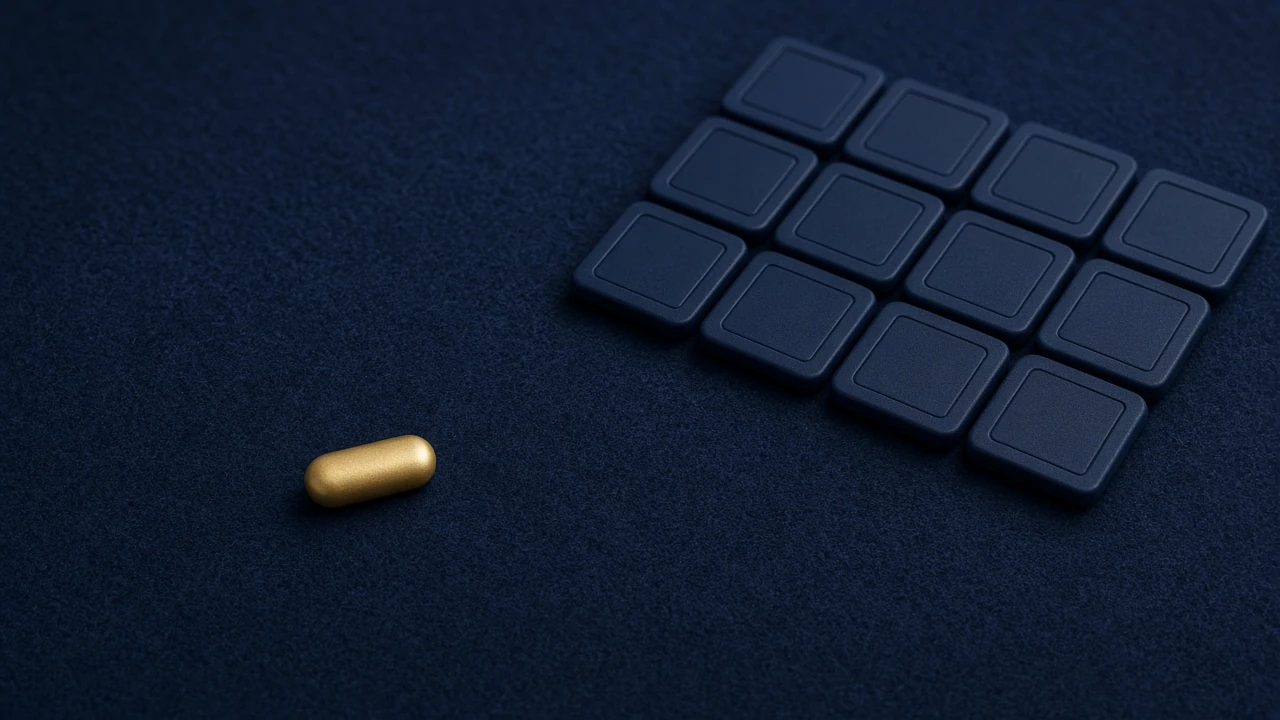 Gold sign-in chip at the margin of a navy tile field, squares still dominant