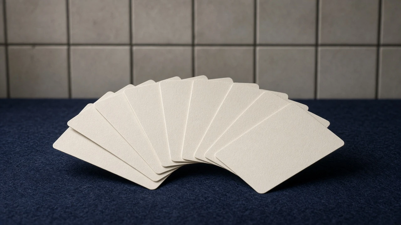 Thin dated cards stacked on navy felt beside a gold All Game tab